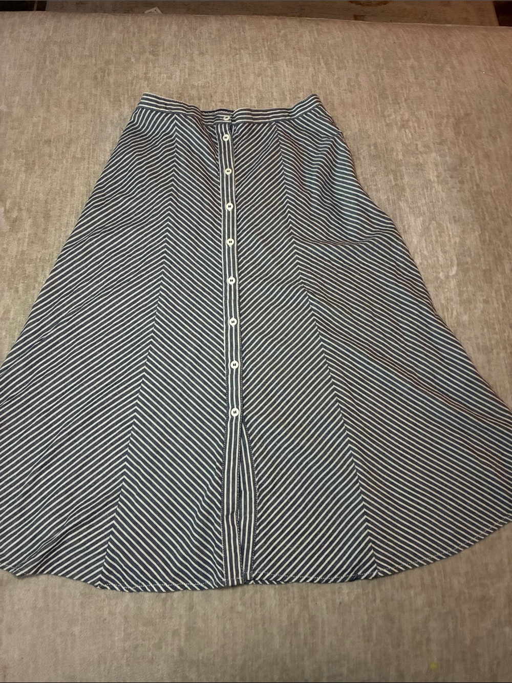 Striped A-Line Button-Front‎ Women’s Skirt in Navy and White